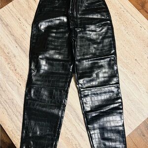 H&M Black Cropped Faux Leather Pants